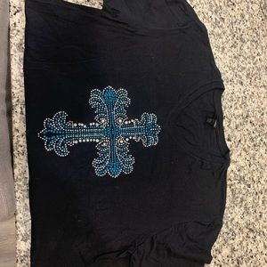 Womens large T-shirt with crystal rhinestone design